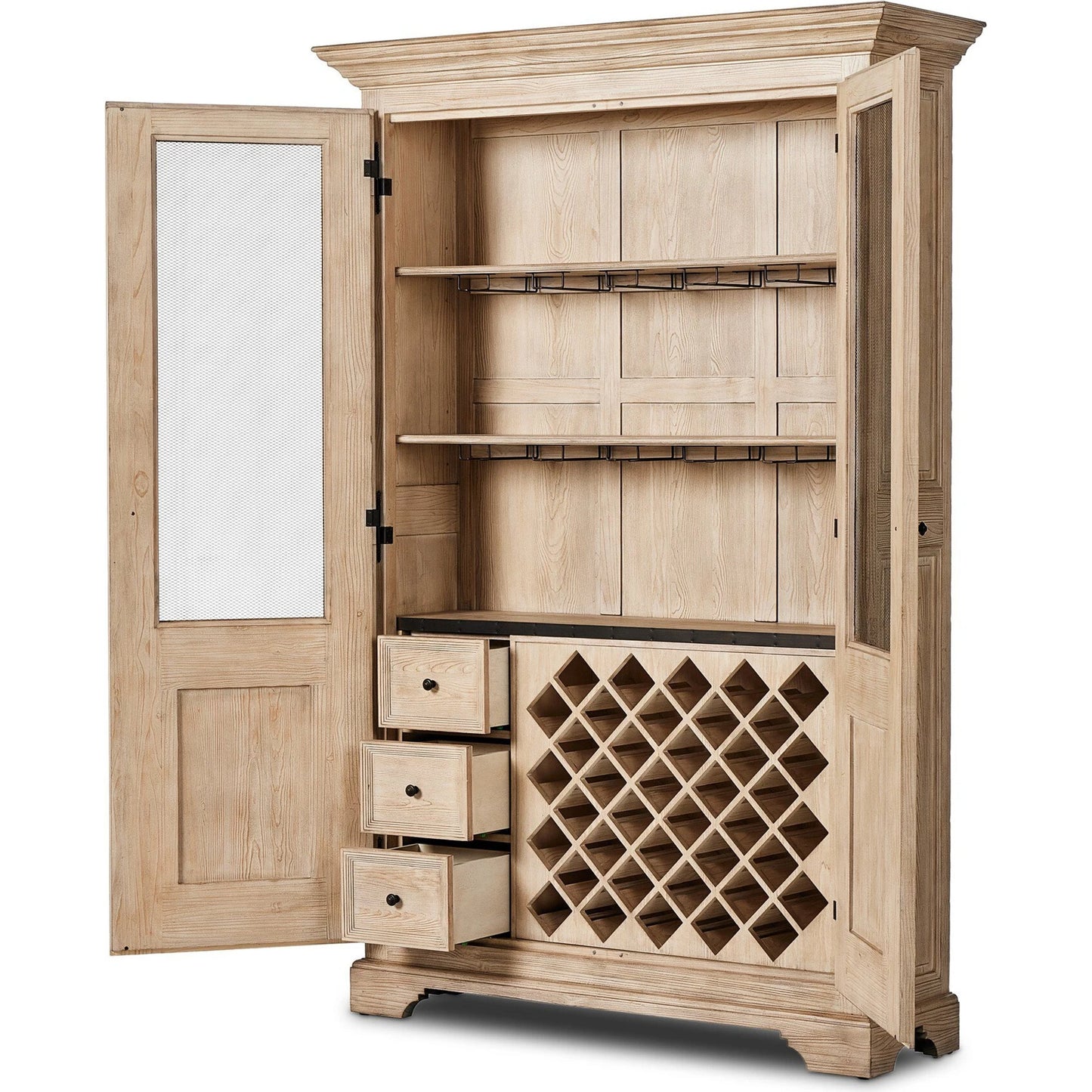 006 SI-2137632 | Closeup | The "Please No More Doors" Cabinet by Four Hands in natural pine. Made from solid pine, thick pine veneer in a modern style.