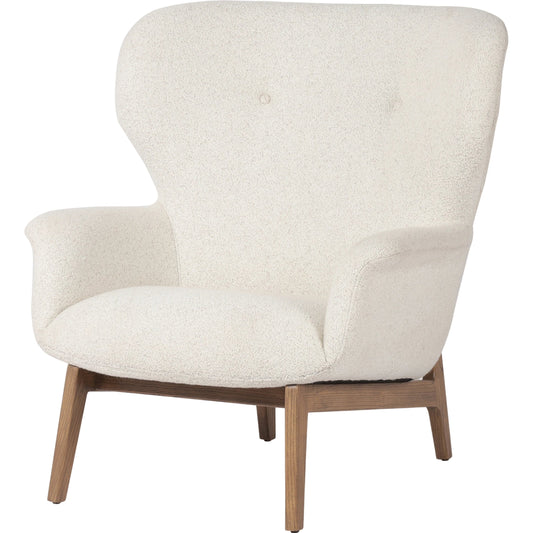 Lilith Chair by Four Hands in harrow ivory and lamont nettlewood. Made from 47% polyester, 18% viscose, 30% acrylic, 5% linen, solid nettlewood, 100% polyester in a modern style.