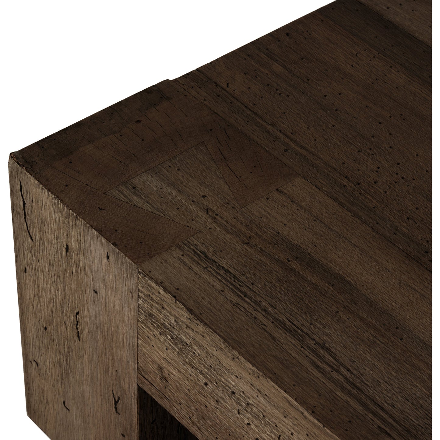 019 SI-2000879 | Closeup | Abaso Rectangular Coffee Table by Four Hands. Made from thick oak veneer, engineered hardwood in a modern style.