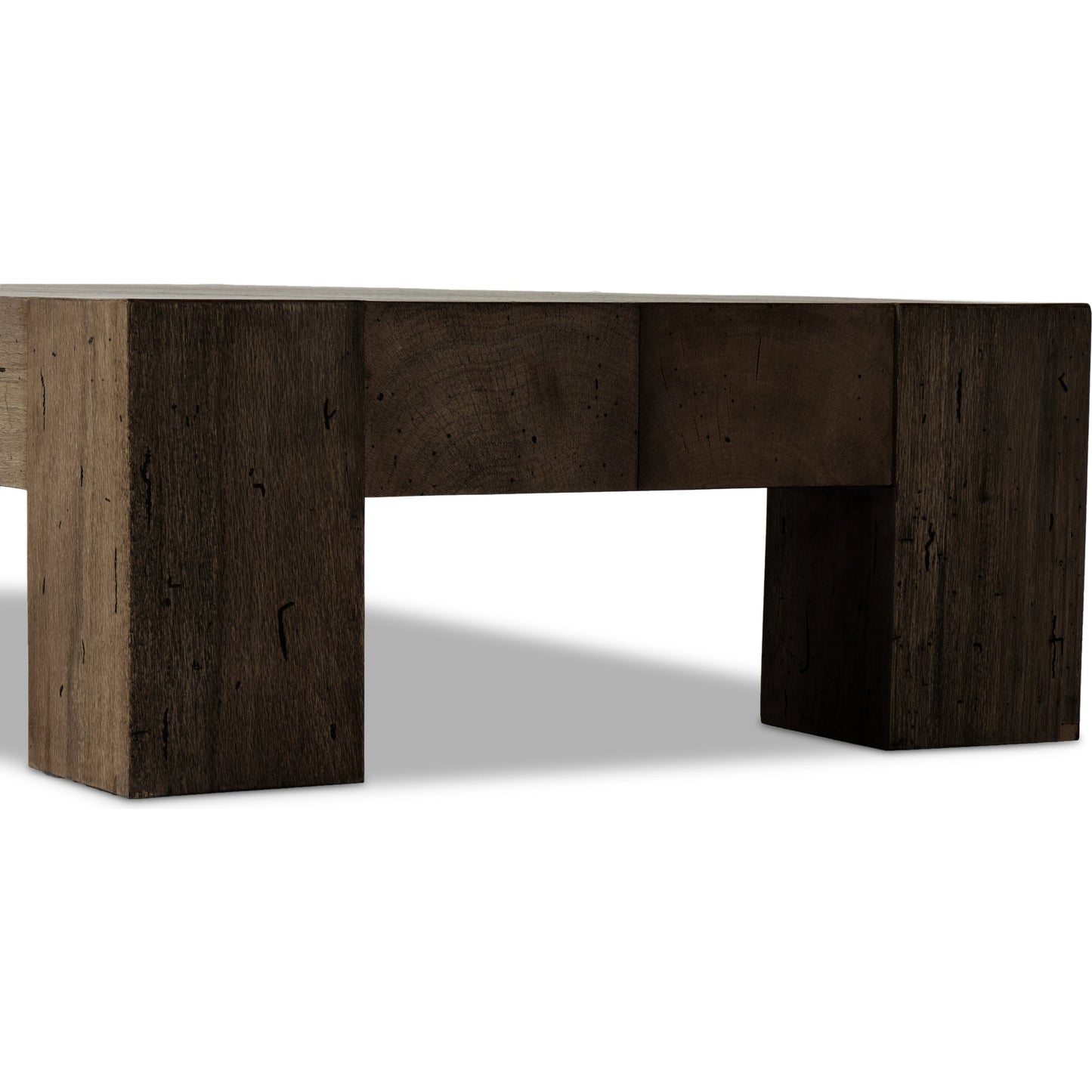 021 SI-2000879 | Closeup | Abaso Rectangular Coffee Table by Four Hands. Made from thick oak veneer, engineered hardwood in a modern style.