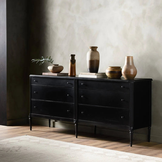 Lendon 6 Drawer Dresser by Four Hands in black. Made from iron in a modern style.