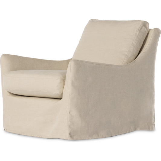 Monette Slipcover Swivel Chair by Four Hands in brussels natural. Made from 100% flax, linen, poplar plywood, 100% polyester in a modern style.