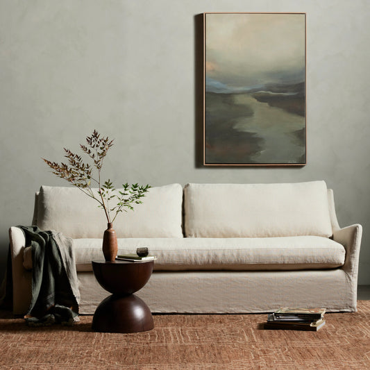 Monette Slipcover Sofa by Four Hands in brussels natural. Made from 100% flax, linen, poplar plywood, 100% polyester in a modern style.
