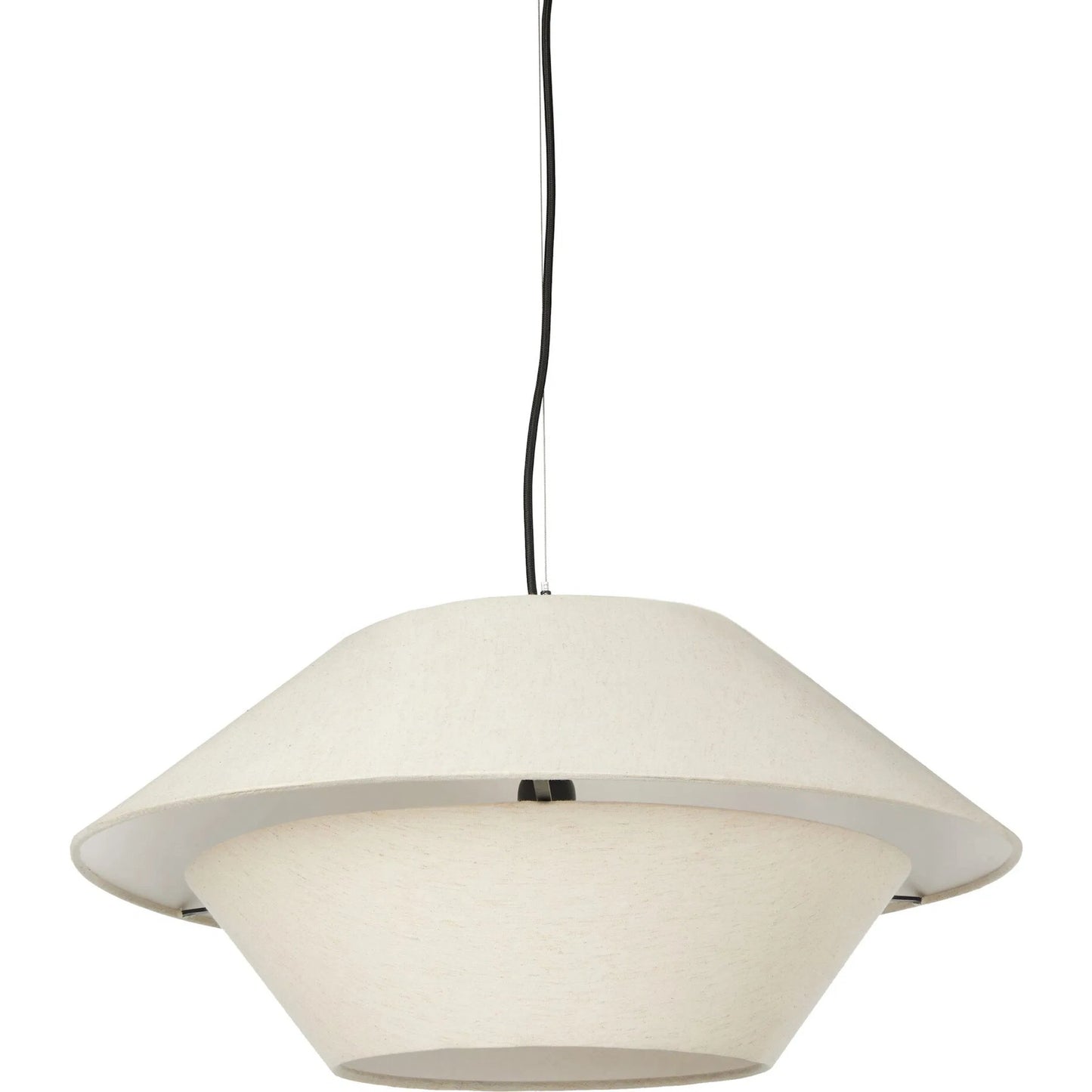 002 SI-2320163 | Closeup | Mccarthy Pendant by Four Hands in beige linen, antiqued iron. Made from 100% cotton, iron in a modern style.