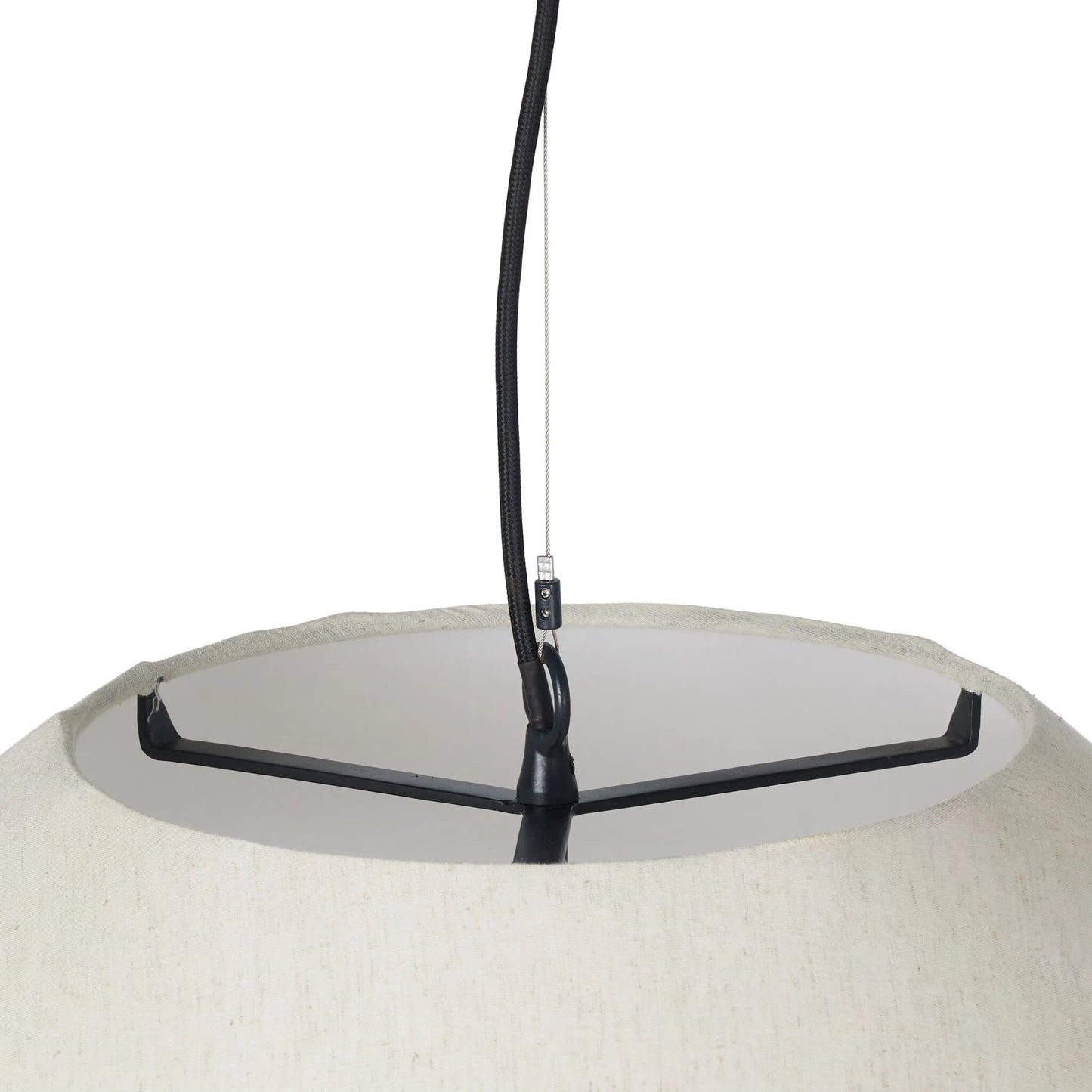 005 SI-2320163 | Closeup | Mccarthy Pendant by Four Hands in beige linen, antiqued iron. Made from 100% cotton, iron in a modern style.