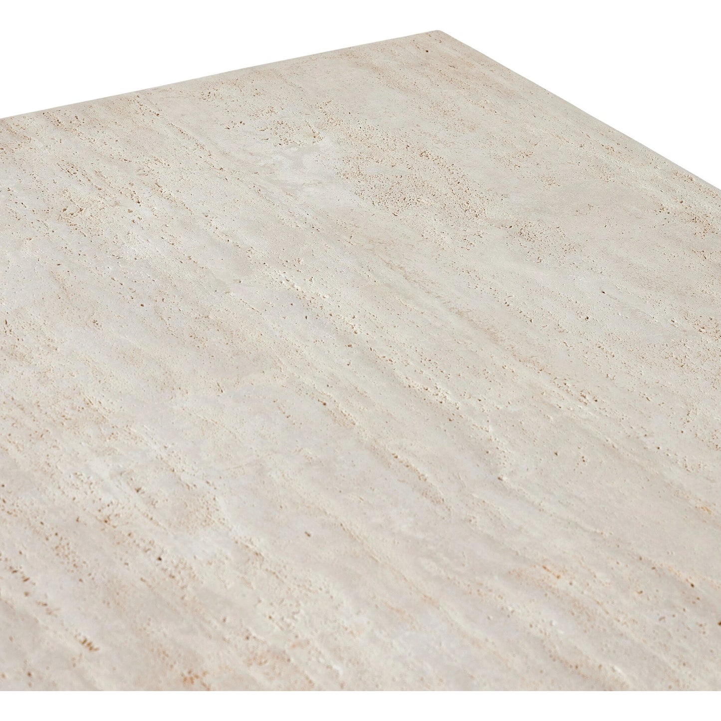 009 SI-2137646 | Closeup | The Rectangular Coffee Table by Four Hands in travertine, bronze pebble texture. Made from solid travertine, iron in a modern style.