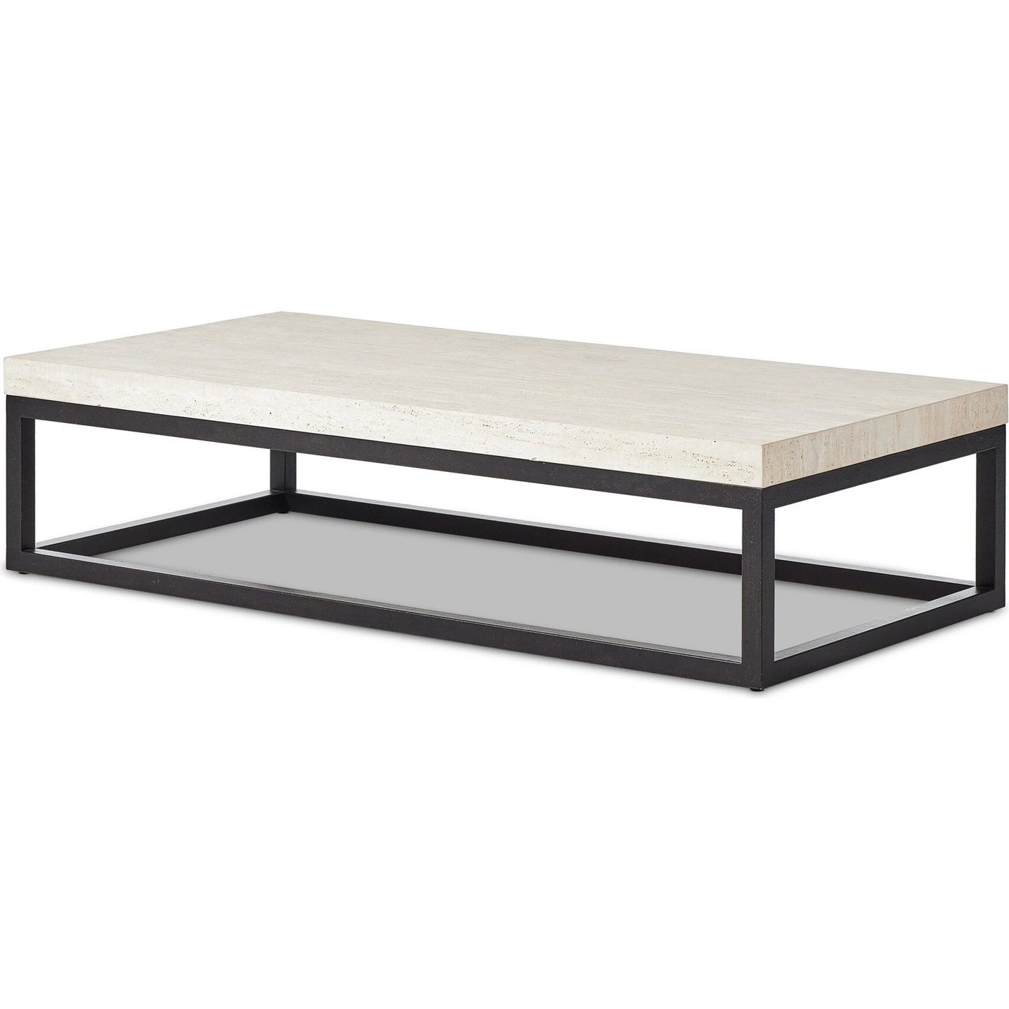 001 SI-2137646 | Primary Silo | The Rectangular Coffee Table by Four Hands in travertine, bronze pebble texture. Made from solid travertine, iron in a modern style.