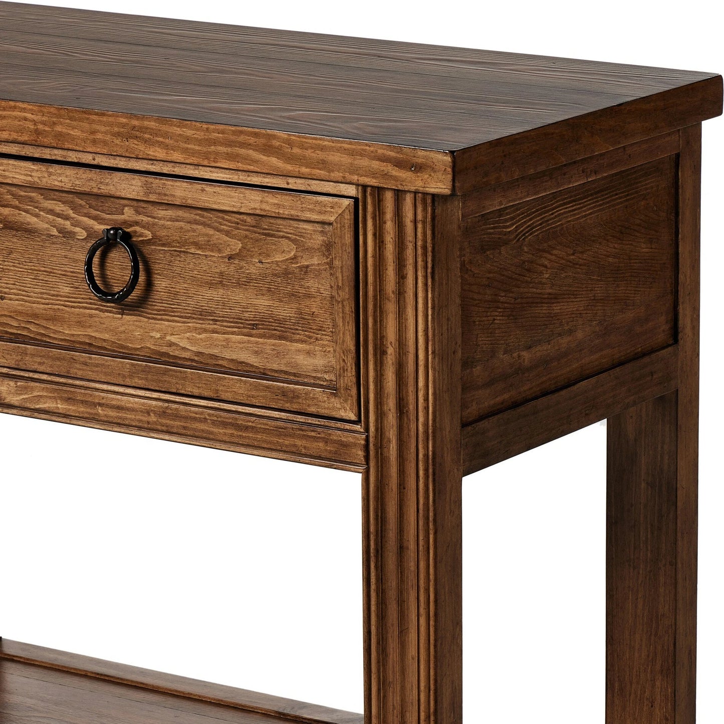 006 SI-2137644 | Closeup | The Lazy Monsieur Partouche Table by Four Hands in distressed brown. Made from pine veneer, solid pine in a modern style.