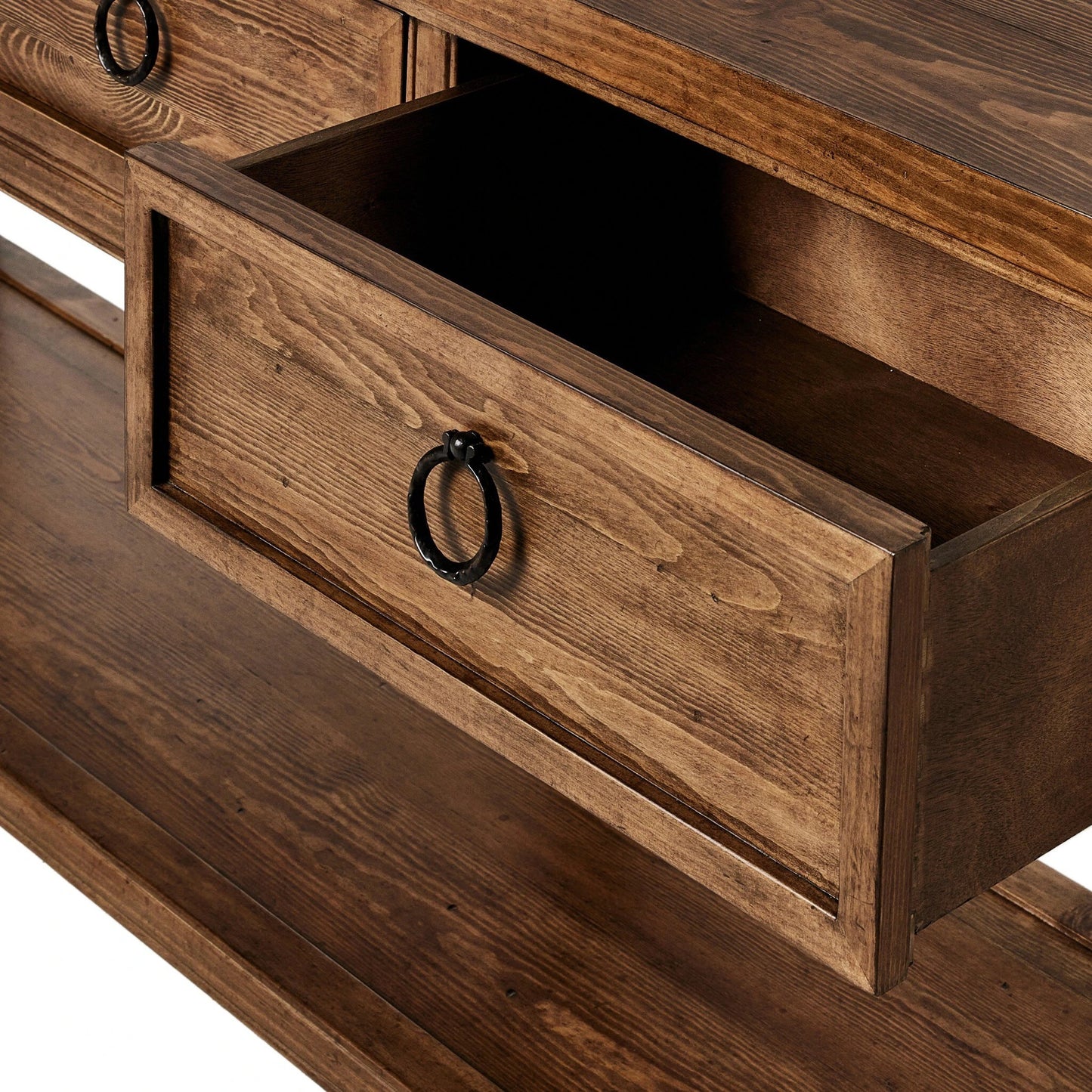 009 SI-2137644 | Closeup | The Lazy Monsieur Partouche Table by Four Hands in distressed brown. Made from pine veneer, solid pine in a modern style.