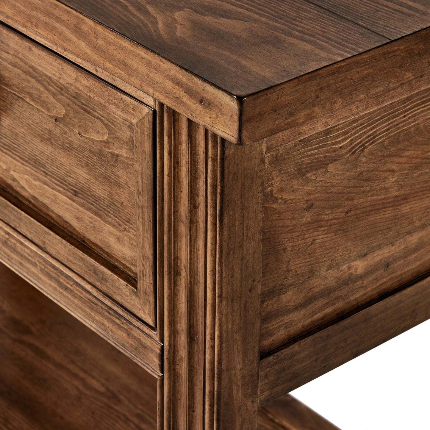 010 SI-2137644 | Closeup | The Lazy Monsieur Partouche Table by Four Hands in distressed brown. Made from pine veneer, solid pine in a modern style.