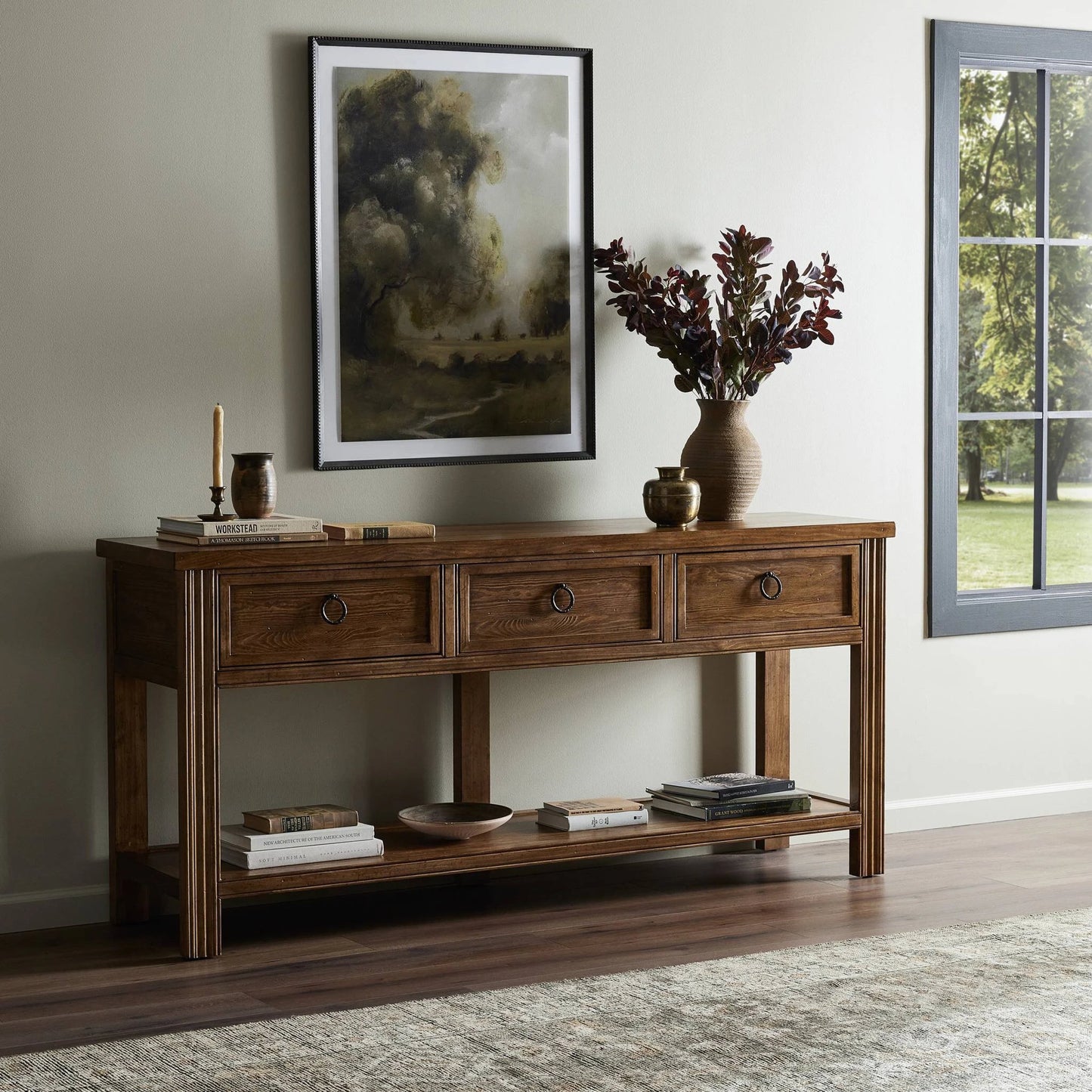 014 SI-2137644 | Lifestyle | The Lazy Monsieur Partouche Table by Four Hands in distressed brown. Made from pine veneer, solid pine in a modern style.