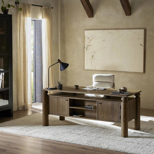 Kerrville Desk by Four Hands in light pine. Made from solid reclaimed pine in a traditional style.