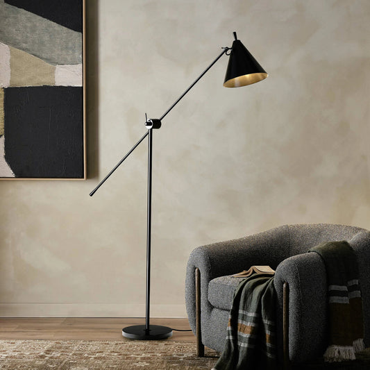 Watkins Floor Lamp by Four Hands in jet black. Made from iron in a modern style.