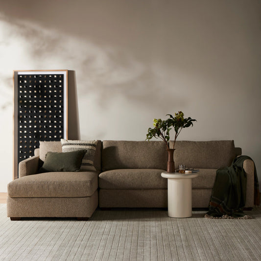 Hampton 2-Piece Sectional by Four Hands in delta sand. Made from 97.42% olefin 2.58% polyester, pine plywood, 100% polyester in a modern style.