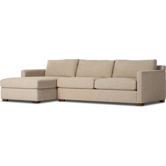 Hampton 2-Piece Sectional by Four Hands in delta sand. Made from 97.42% olefin 2.58% polyester, pine plywood, 100% polyester in a modern style.