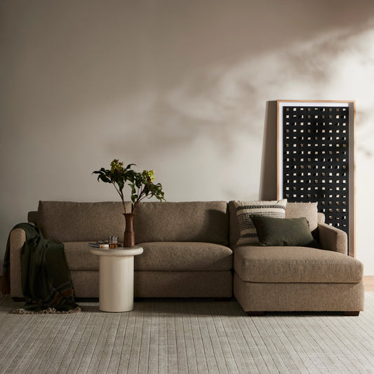 Hampton 2-Piece Sectional by Four Hands in delta sand. Made from 97.42% olefin 2.58% polyester, pine plywood, 100% polyester in a modern style.