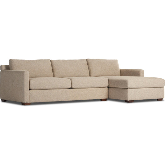 Hampton 2-Piece Sectional by Four Hands in delta sand. Made from 97.42% olefin 2.58% polyester, pine plywood, 100% polyester in a modern style.