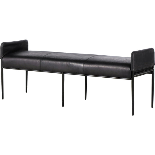 001 SI-2158070 | Primary Silo | Brickel Backless Bench by Four Hands in heirloom black. Made from top grain leather, iron, 100% polyester in a modern style.