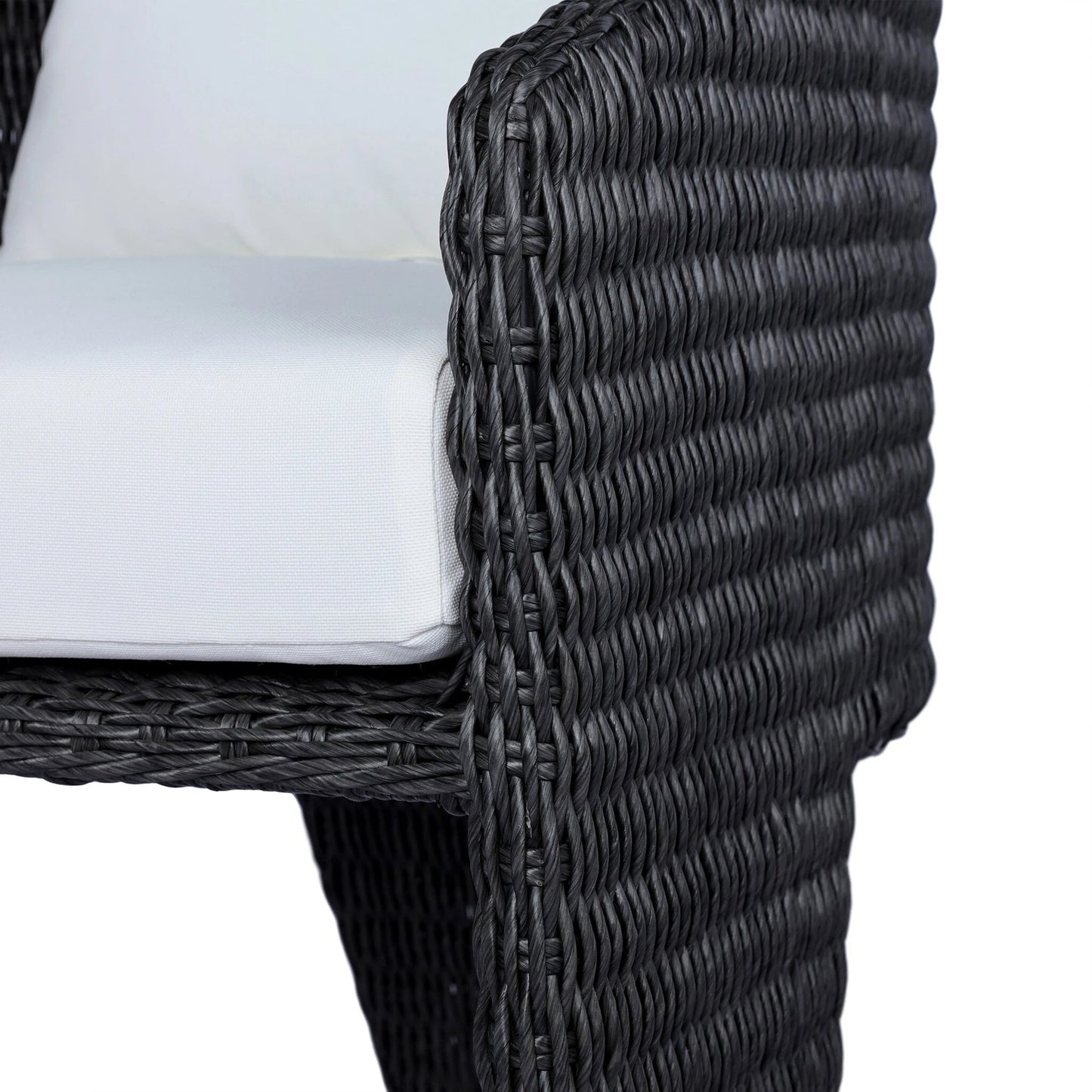039 SI-2137317 | Closeup | Fae Outdoor Dining Chair by Four Hands in stinson white. Made from 100% olefin, 100% polyethylene in a modern style.