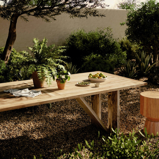 Enders Outdoor Dining Table by Four Hands in natural teak-fsc. Made from solid fsc®-certified teak in a modern style.