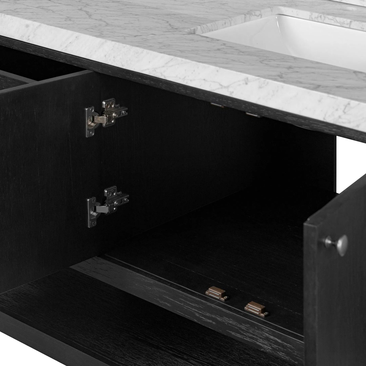 023 SI-2377096 | Closeup | Anthem Double Vanity by Four Hands. Made from thick oak veneer, solid marble in a unique style.