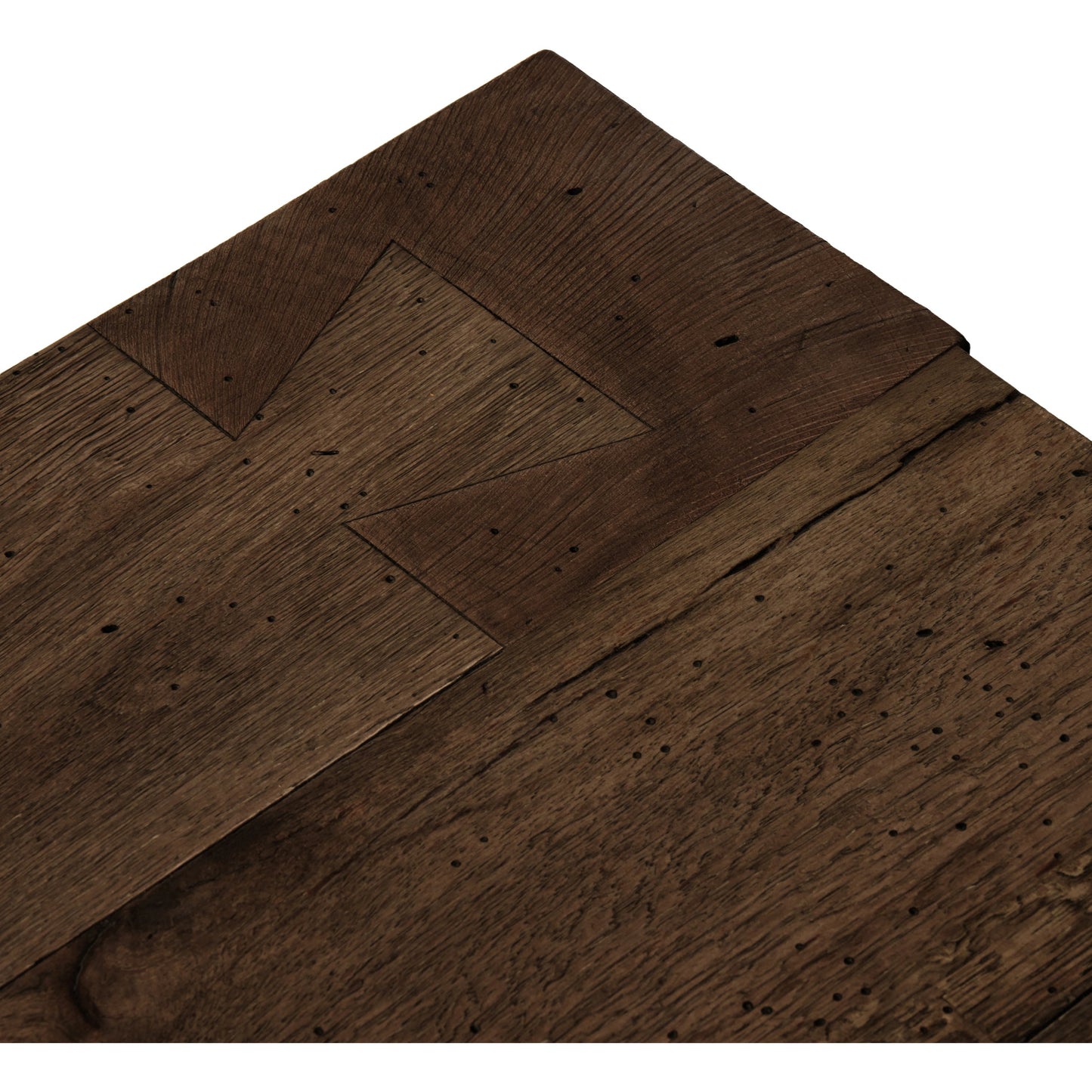016 SI-2000881 | Closeup | Abaso Small Square Coffee Table by Four Hands in ebony rustic wormwood oak. Made from thick oak veneer, engineered hardwood in a modern style.