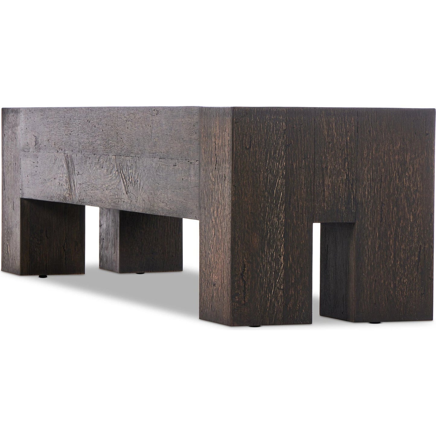 012 SI-2137147 | Additional Silo | Abaso Accent Bench by Four Hands in ebony rustic wormwood oak. Made from thick oak veneer, engineered hardwood in a modern style.