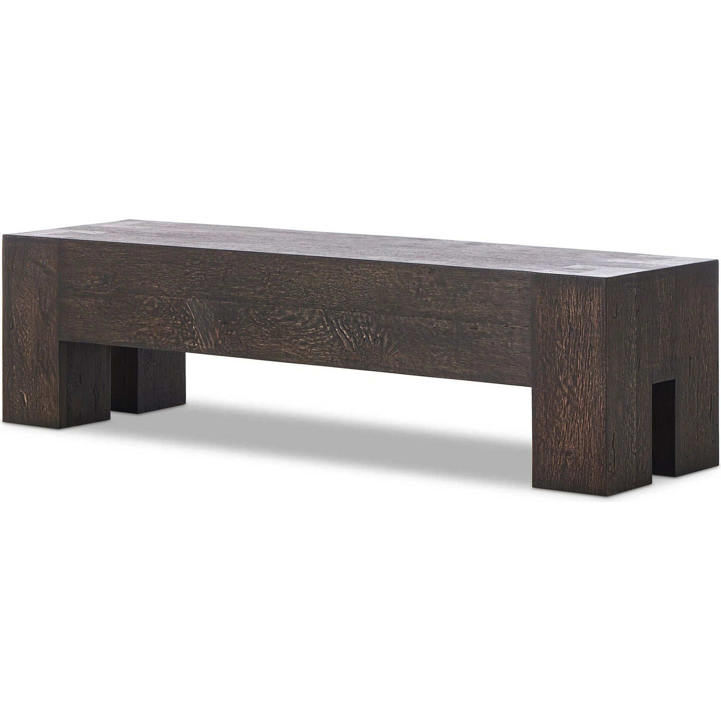 002 SI-2137147 | Primary Silo | Abaso Accent Bench by Four Hands in ebony rustic wormwood oak. Made from thick oak veneer, engineered hardwood in a modern style.