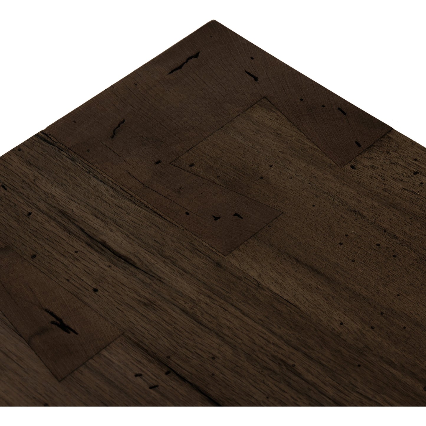 009 SI-2000875 | Closeup | Abaso Large Accent Bench by Four Hands in ebony rustic wormwood oak. Made from thick oak veneer, engineered hardwood in a modern style.
