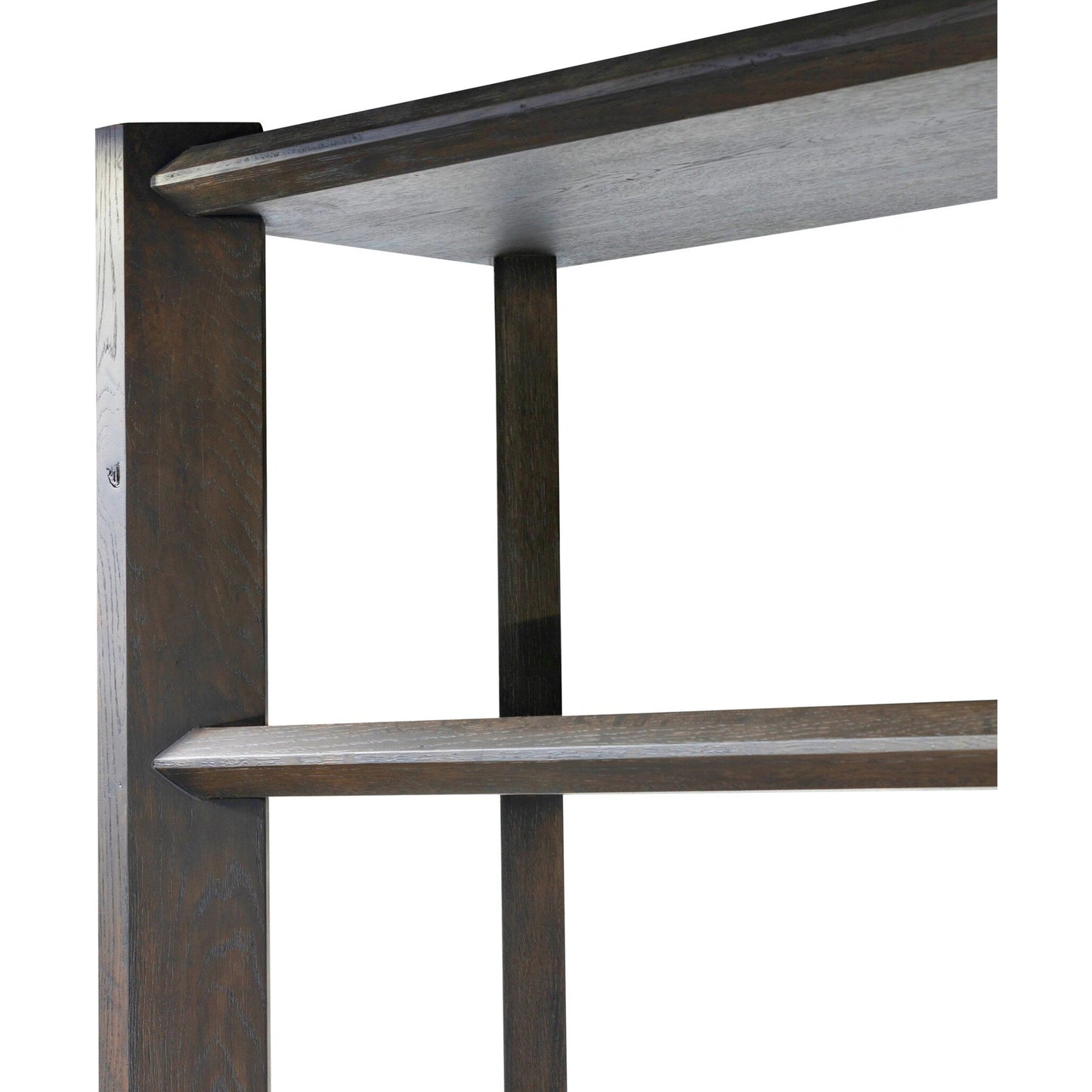 004 SI-2137546 | Closeup | Orwin Bookshelf by Four Hands in smoked black oak. Made from solid oak, thick oak veneer in a modern style.