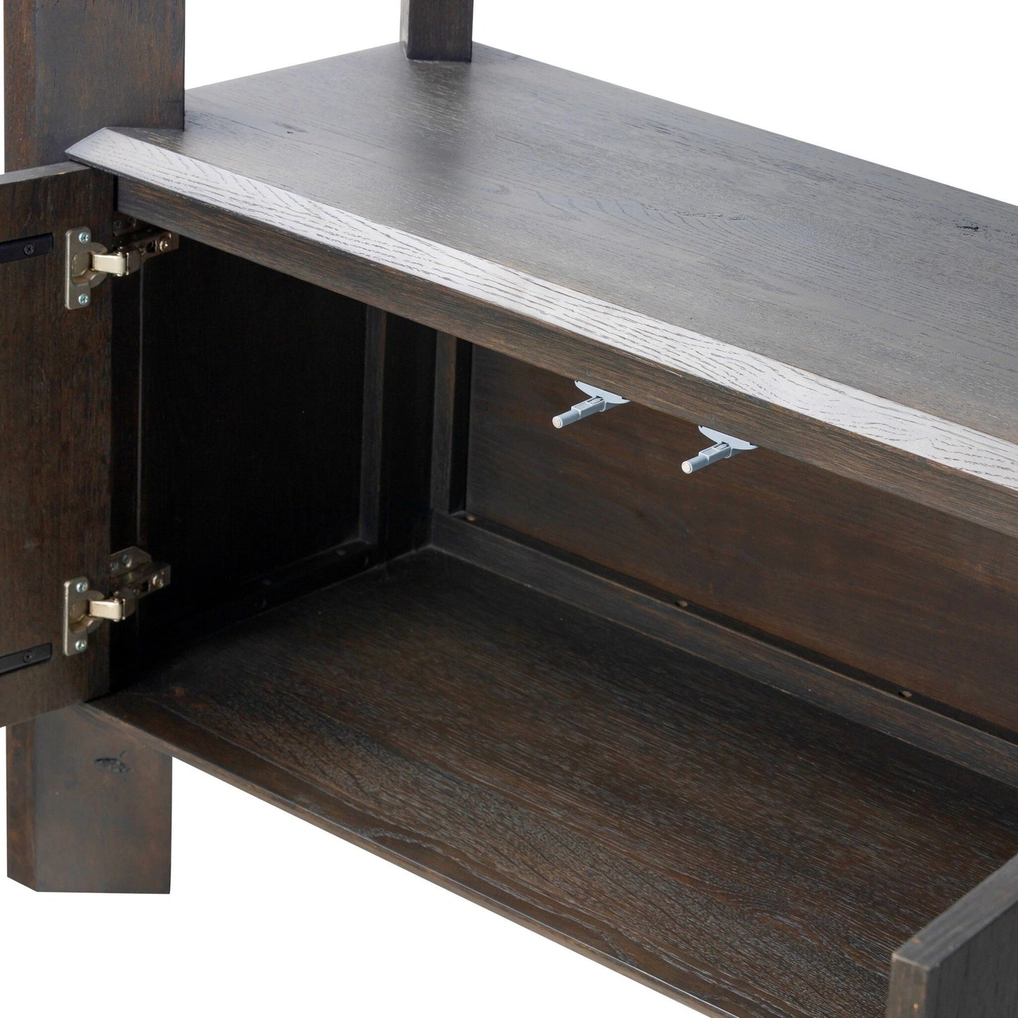 008 SI-2137546 | Closeup | Orwin Bookshelf by Four Hands in smoked black oak. Made from solid oak, thick oak veneer in a modern style.