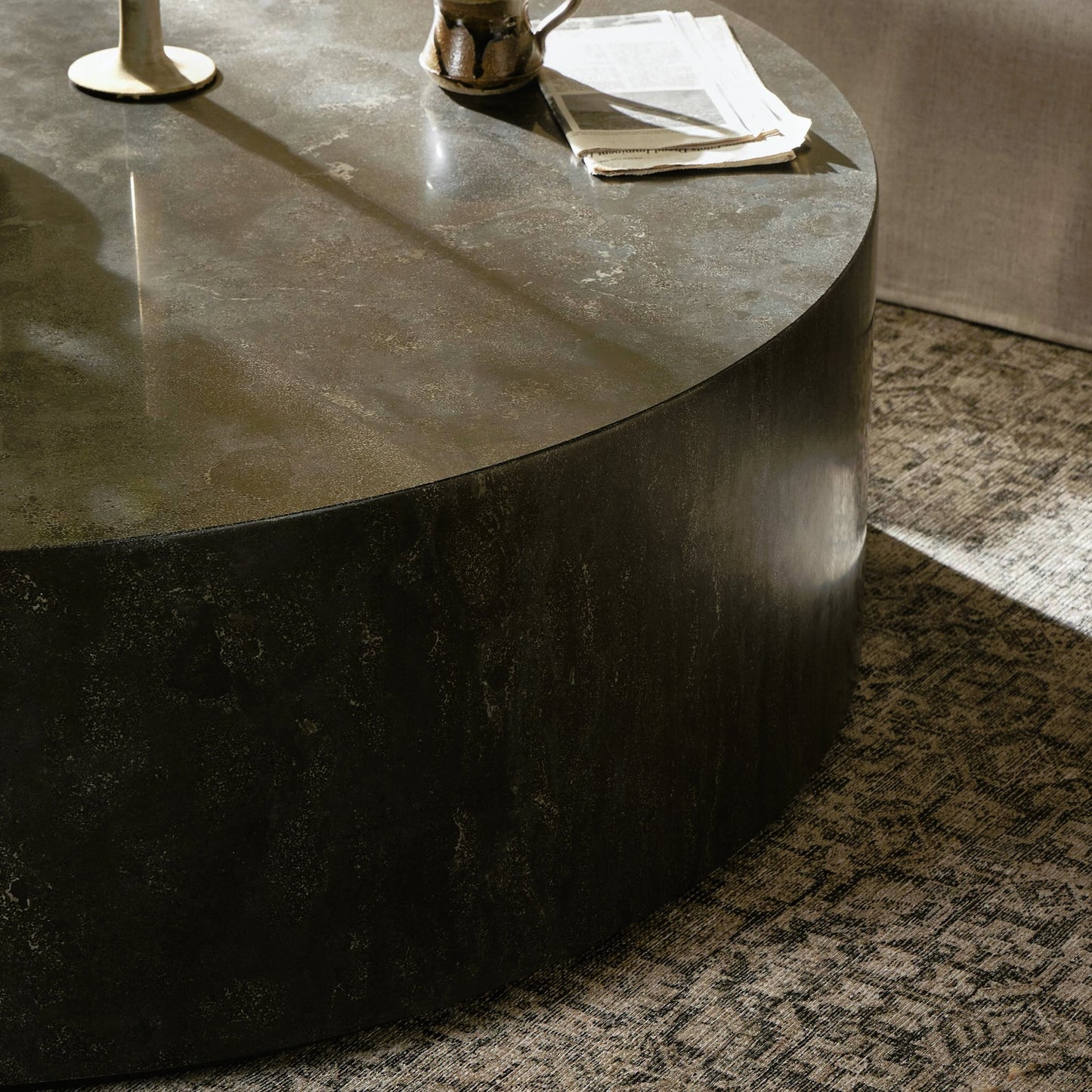 006 SI-2158264 | Closeup | Kramer Coffee Table by Four Hands in bluestone. Made from bluestone, poplar plywood in a modern style.