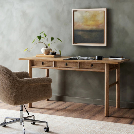 Griffith Desk by Four Hands in whitewash. Made from solid reclaimed elm in a modern style.