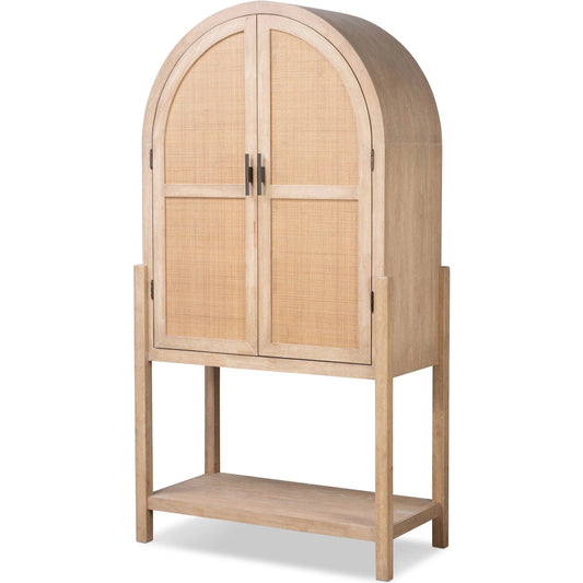 Dulane Bar Cabinet by Four Hands in light natural parawood veneer. Made from parawood veneer, cane, engineered hardwood in a transitional style.