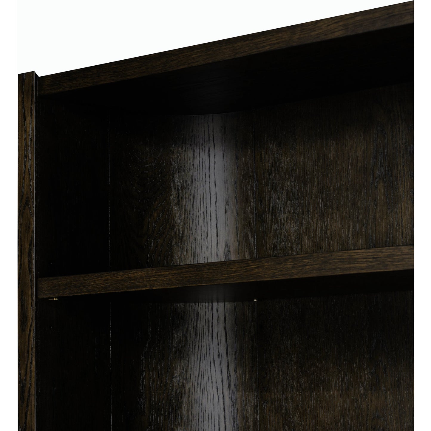 008 SI-2158281 | Closeup | Lockhart Bookcase by Four Hands in rubbed black oak solid, rubbed black veneer and rubbed black oak solid. Made from solid oak, oak veneer in a modern style.