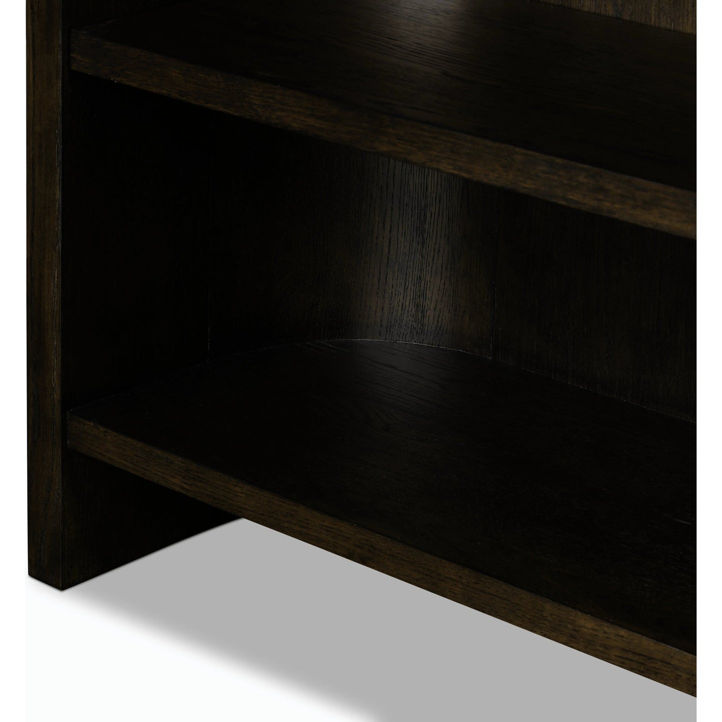 009 SI-2158281 | Closeup | Lockhart Bookcase by Four Hands in rubbed black oak solid, rubbed black veneer and rubbed black oak solid. Made from solid oak, oak veneer in a modern style.