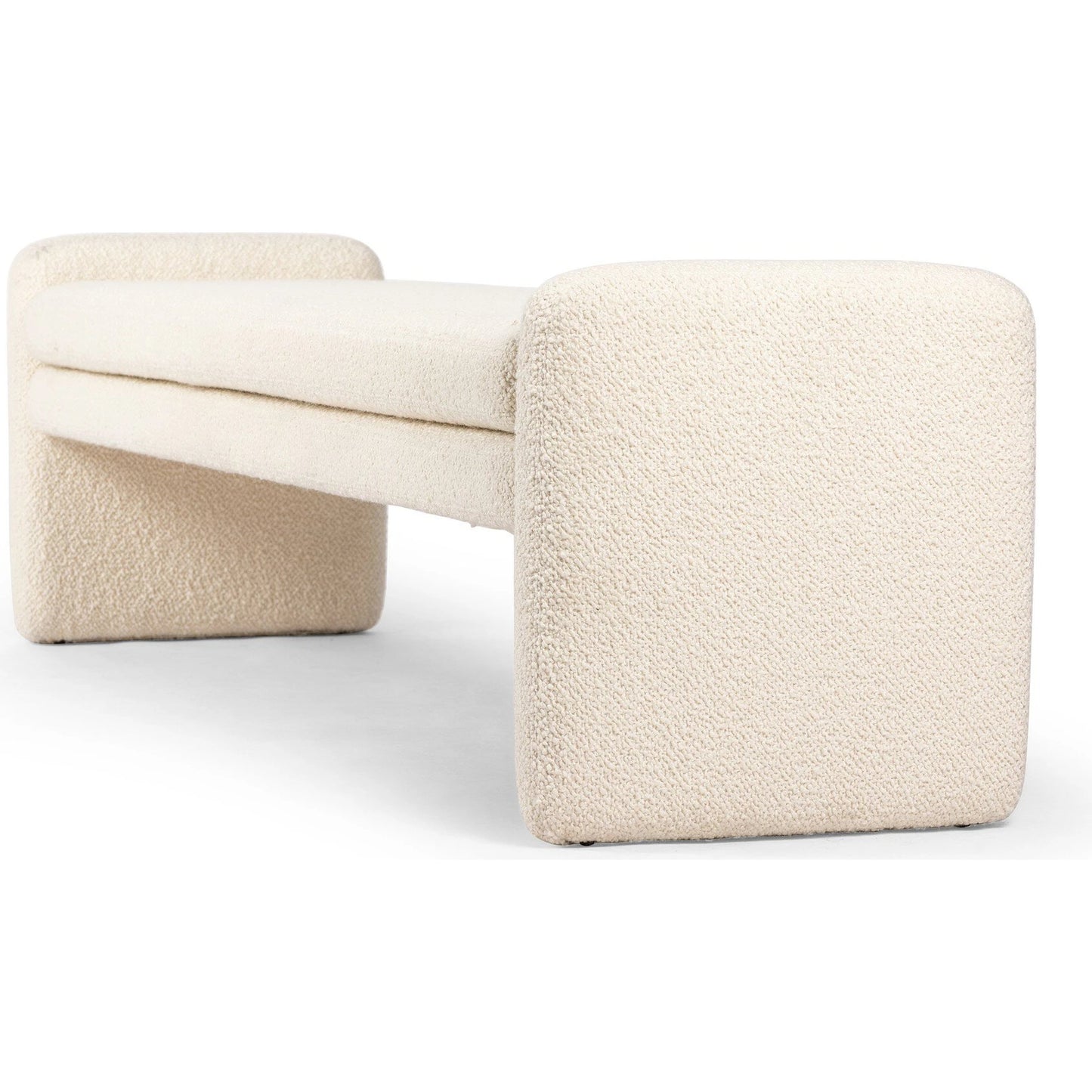 004 SI-2137584 | Closeup | Serena Accent Bench by Four Hands in durham cream. Made from 61% polyester, 39% wool, poplar plywood, 100% polyester in a modern style.