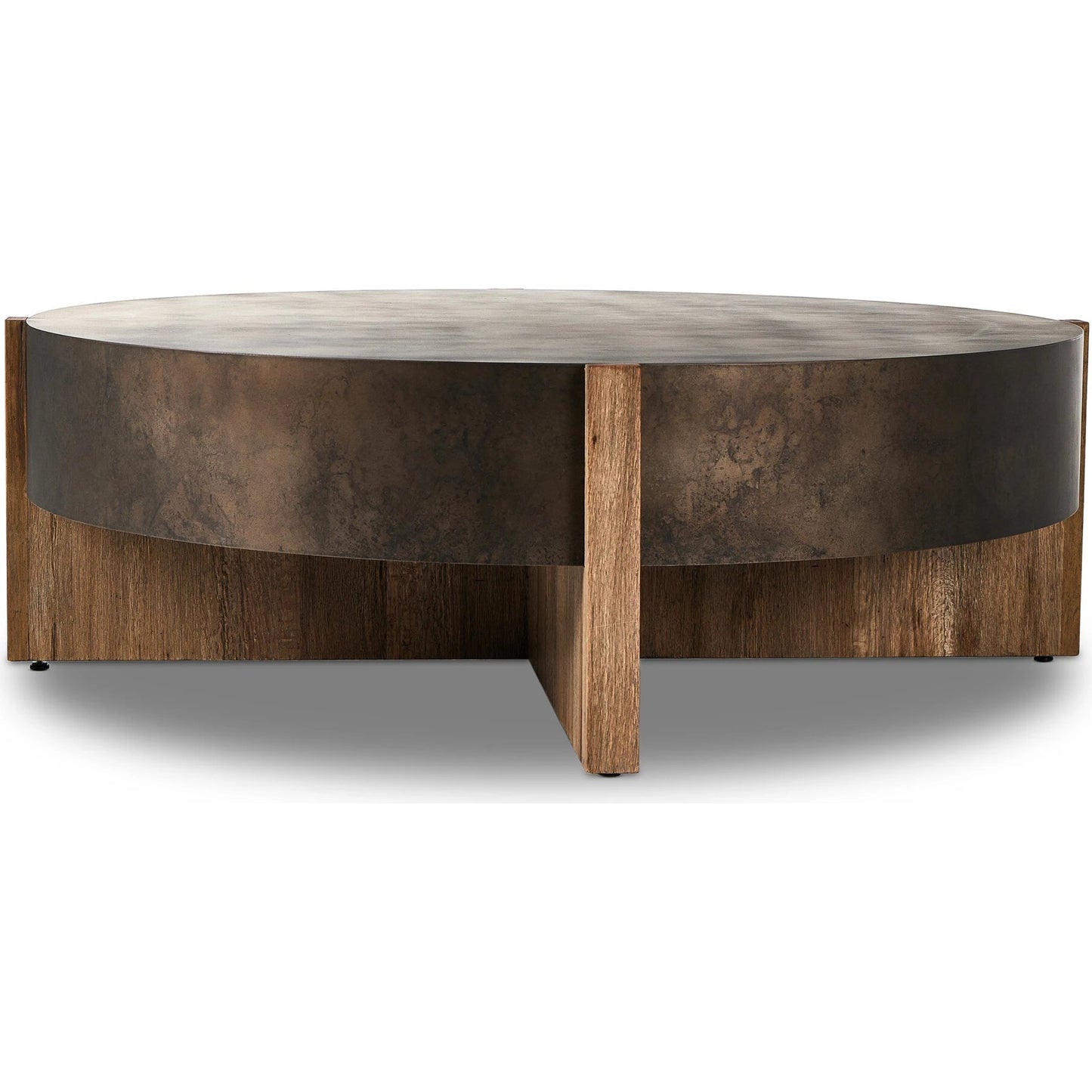 011 SI-2137208 | Closeup | Bingham Large Coffee Table by Four Hands in distressed iron, rustic oak. Made from iron, thick oak veneer, engineered hardwood in a modern style.