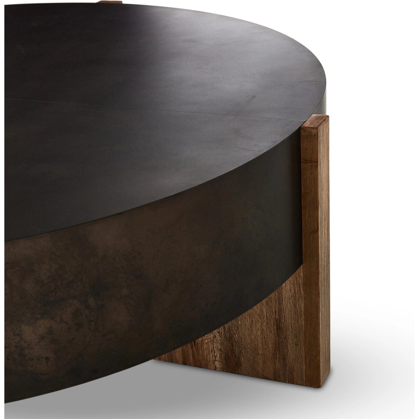 012 SI-2137208 | Closeup | Bingham Large Coffee Table by Four Hands in distressed iron, rustic oak. Made from iron, thick oak veneer, engineered hardwood in a modern style.