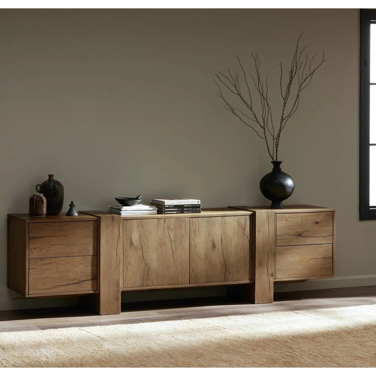 026 SI-2137323 | Lifestyle | Fisher Media Console by Four Hands. Made from thick oak veneer in a modern style.