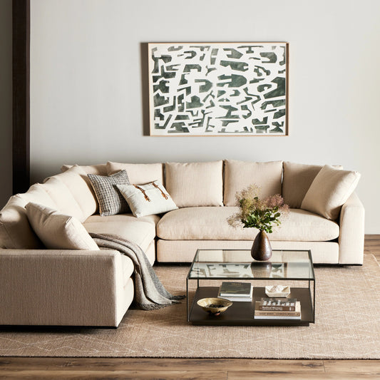Ralston 3-Piece Corner Sectional by Four Hands in irving flax and graphite black. Made from 56% polyester, 44% acrylic, iron, solid pine in a modern style.