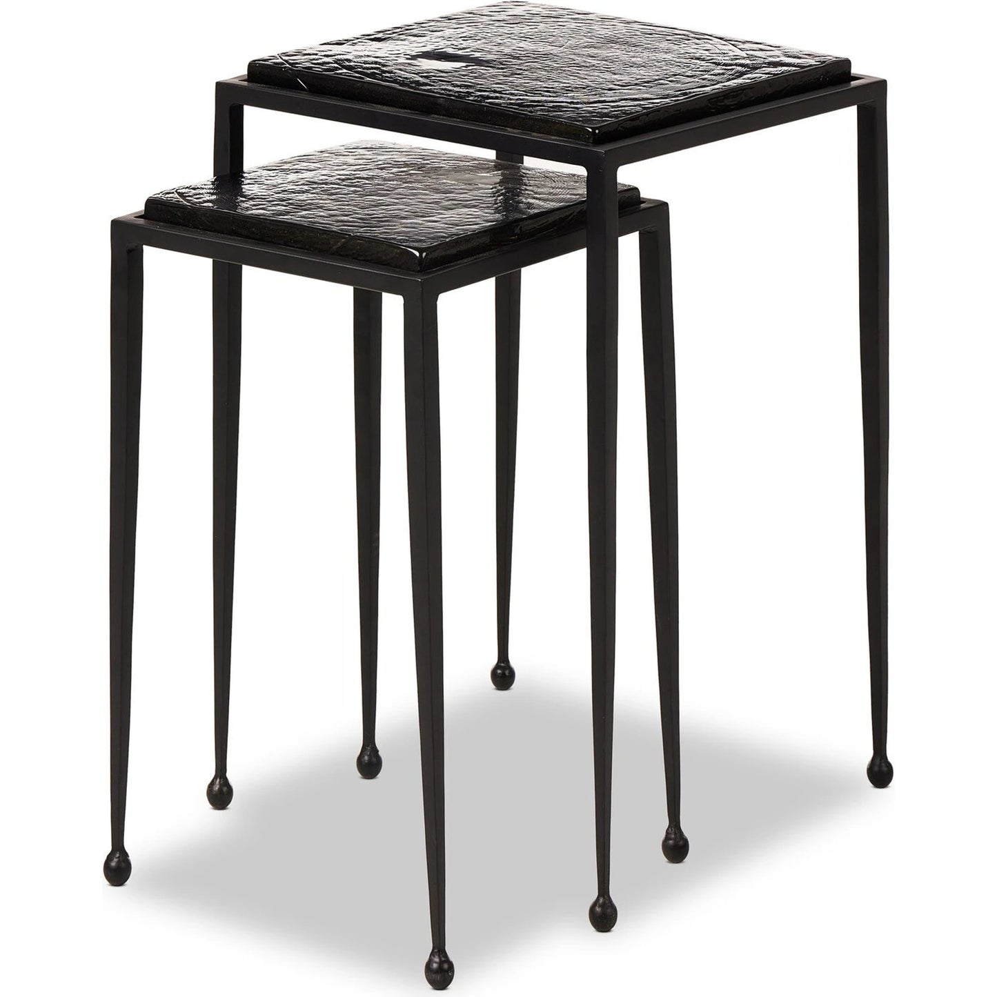 001 SI-2137287 | Primary Silo | Dalston Cast Glass Nesting Tables by Four Hands in smoked black cast glass, iron matte black. Made from cast glass, iron in a modern style.