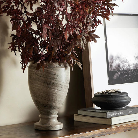 Devi Vase by Four Hands in antique white marble. Made from solid marble in a modern style.