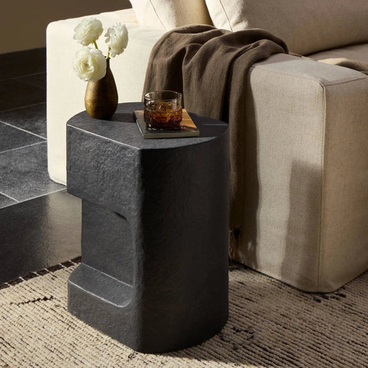 Clementine End Table by Four Hands in textured sandy grey. Made from unique in a modern style.