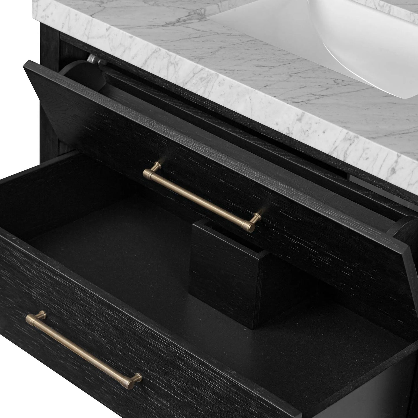 024 SI-2377098 | Closeup | Anthem Single Vanity by Four Hands. Made from thick oak veneer, solid marble in a unique style.