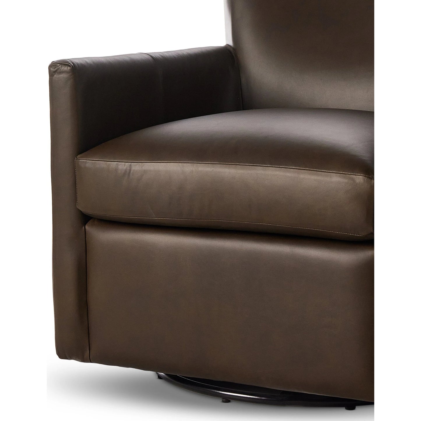 009 SI-2137517 | Closeup | Miriam Swivel Chair by Four Hands in heirloom cigar. Made from top grain leather, pine plywood, solid pine in a modern style.