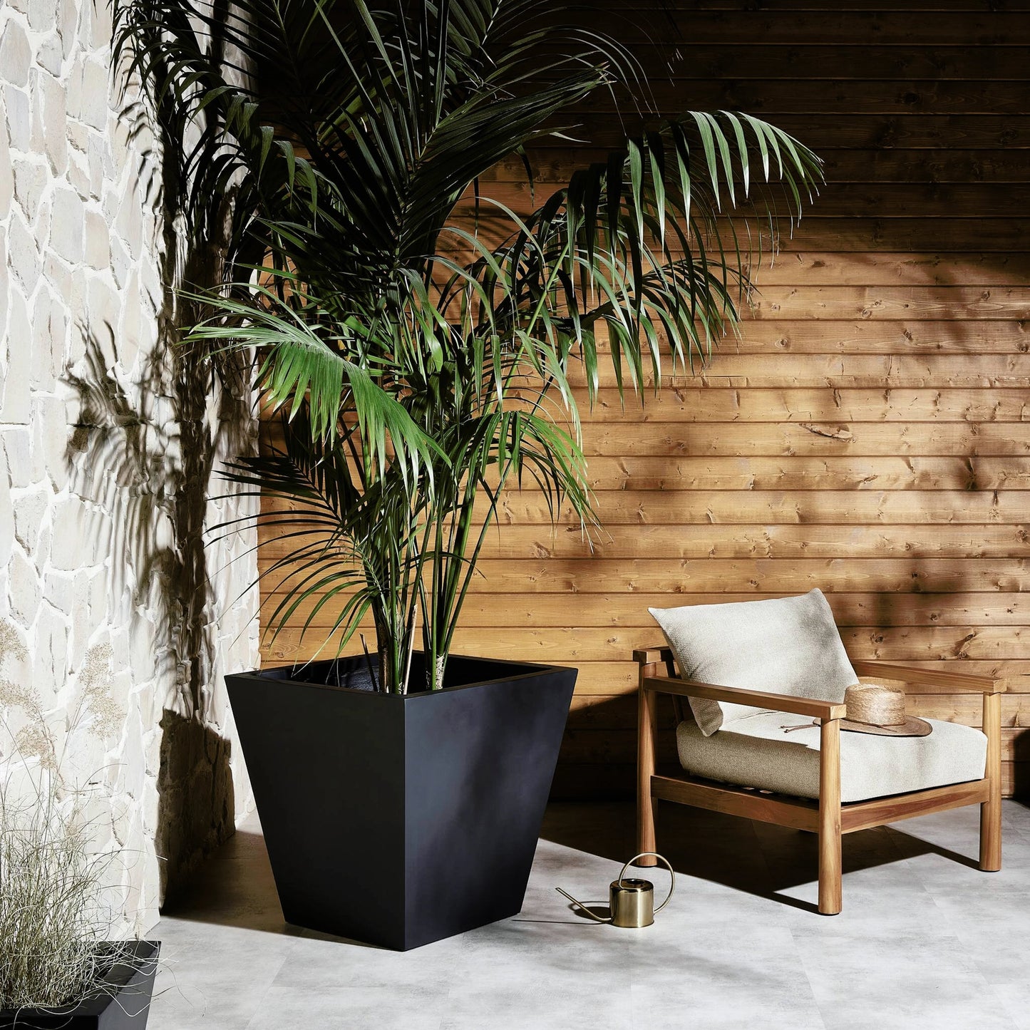 027 SI-2158260 | Lifestyle | Koto Planter by Four Hands in black concrete. Made from concrete in a modern style.