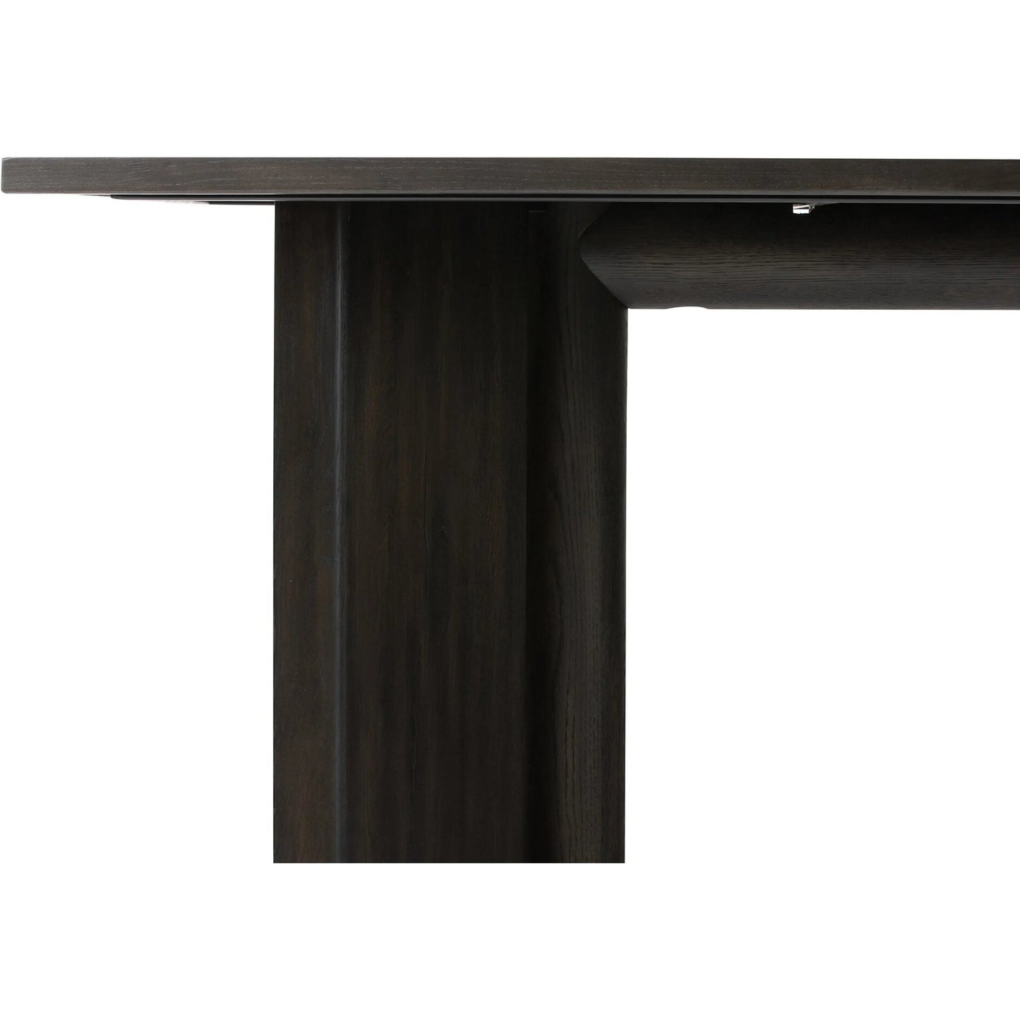005 SI-2320129 | Closeup | Huxley Dining Table by Four Hands in smoked black veneer. Made from thick oak veneer, solid oak in a unique style.