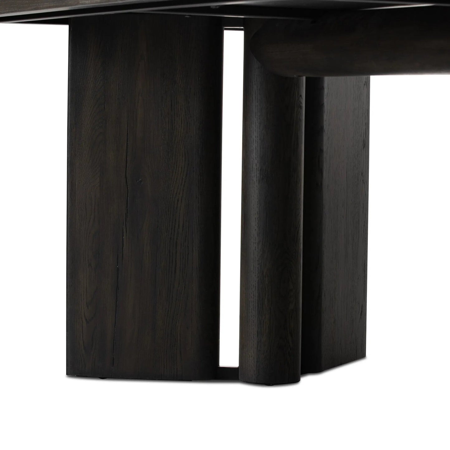 008 SI-2320129 | Closeup | Huxley Dining Table by Four Hands in smoked black veneer. Made from thick oak veneer, solid oak in a unique style.