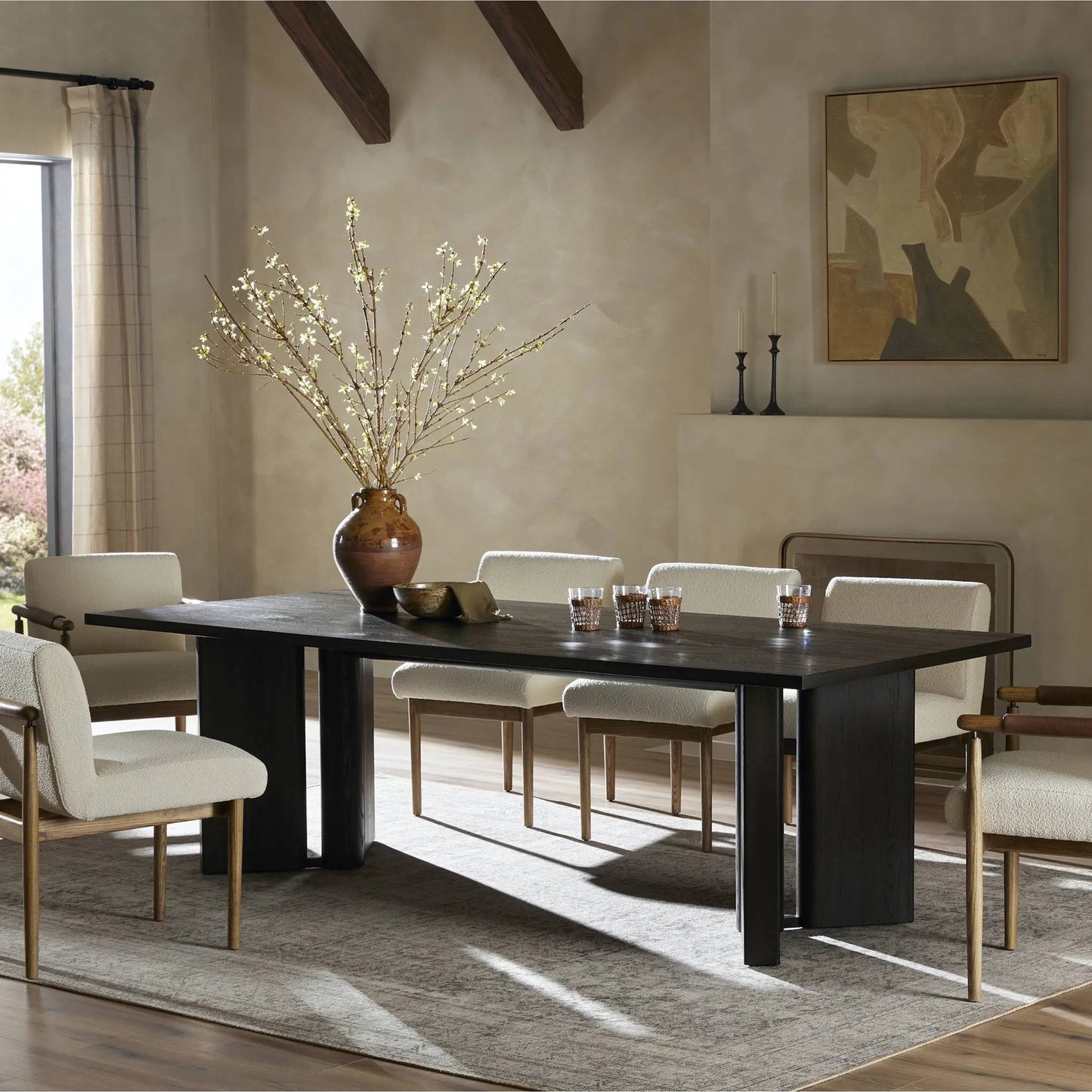011 SI-2320129 | Lifestyle | Huxley Dining Table by Four Hands in smoked black veneer. Made from thick oak veneer, solid oak in a unique style.